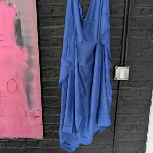 Blue Draped Cotton Cover-Up